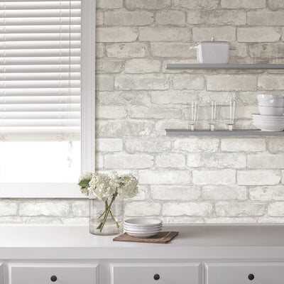 Grey and White Brick Peel & Stick Wallpaper