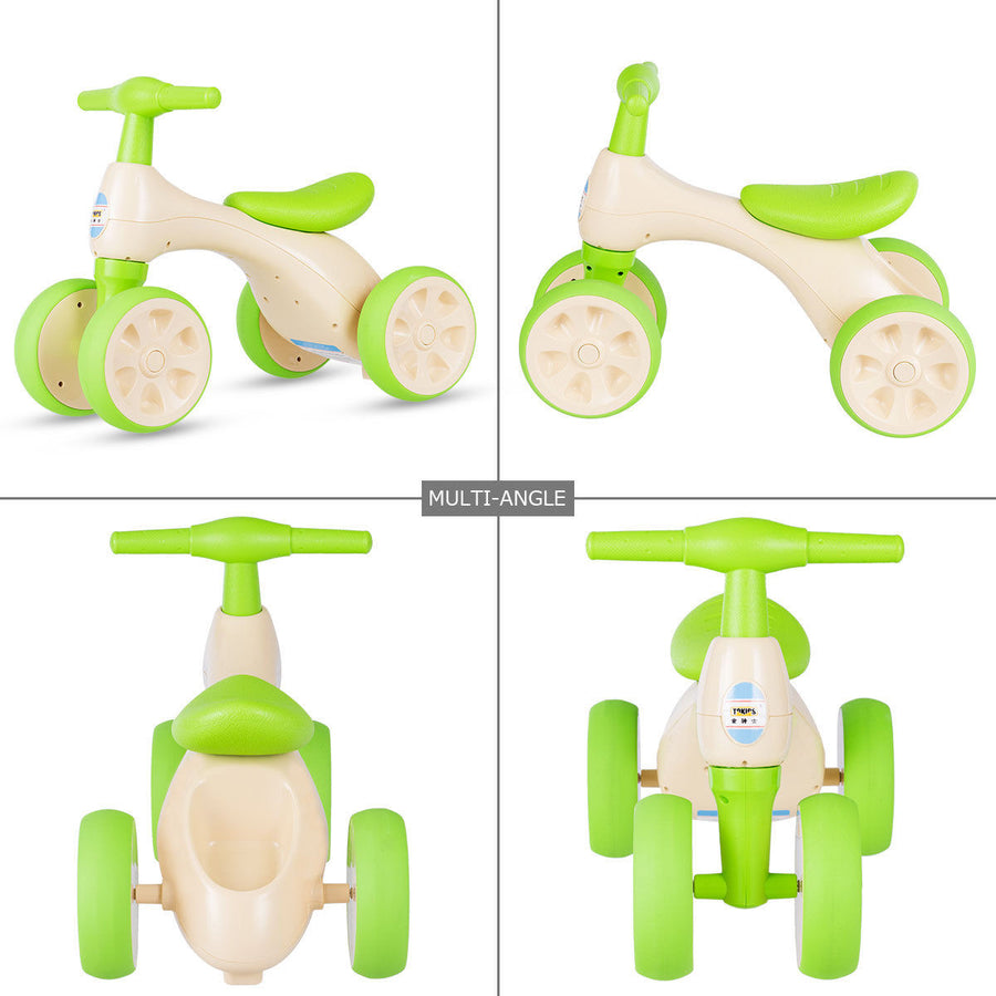 Baby Balance Bike No Pedal Bicycle Children Walker 4 Wheels w/ Sound & Storage
